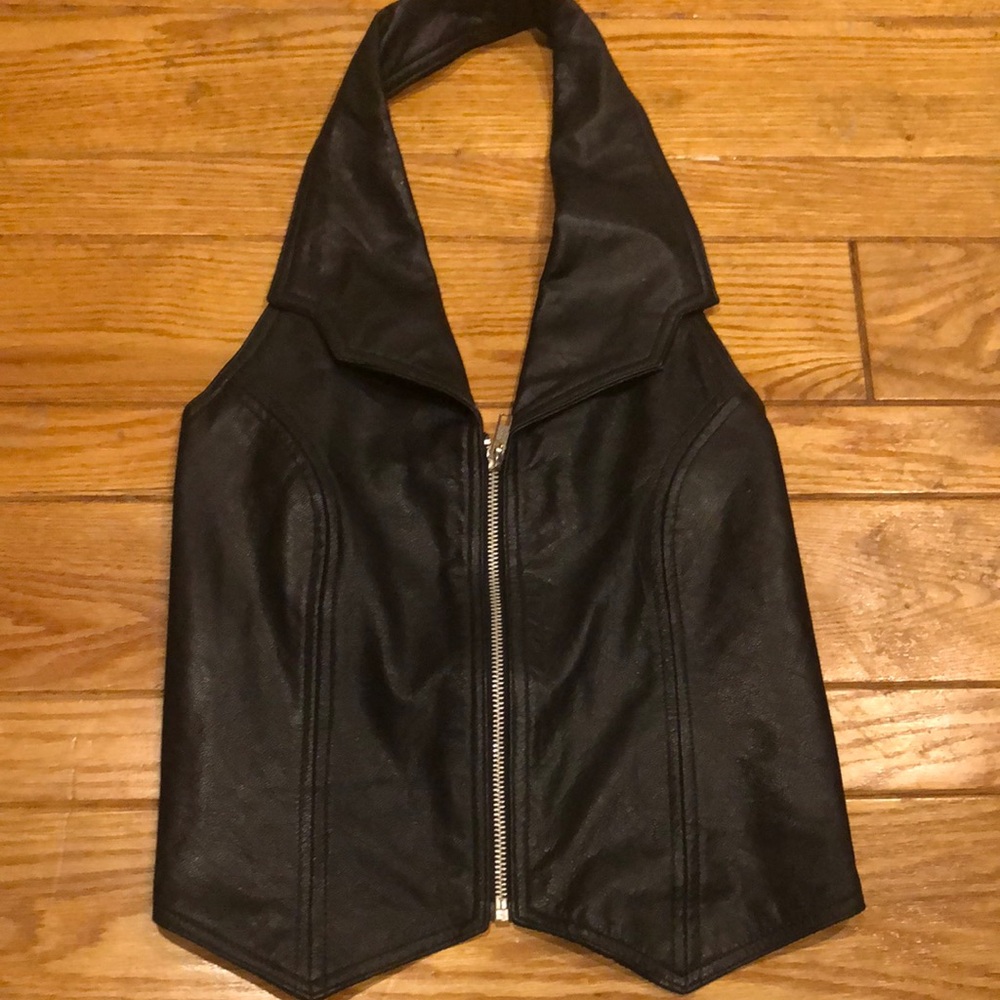 Black Leather Halter Vest